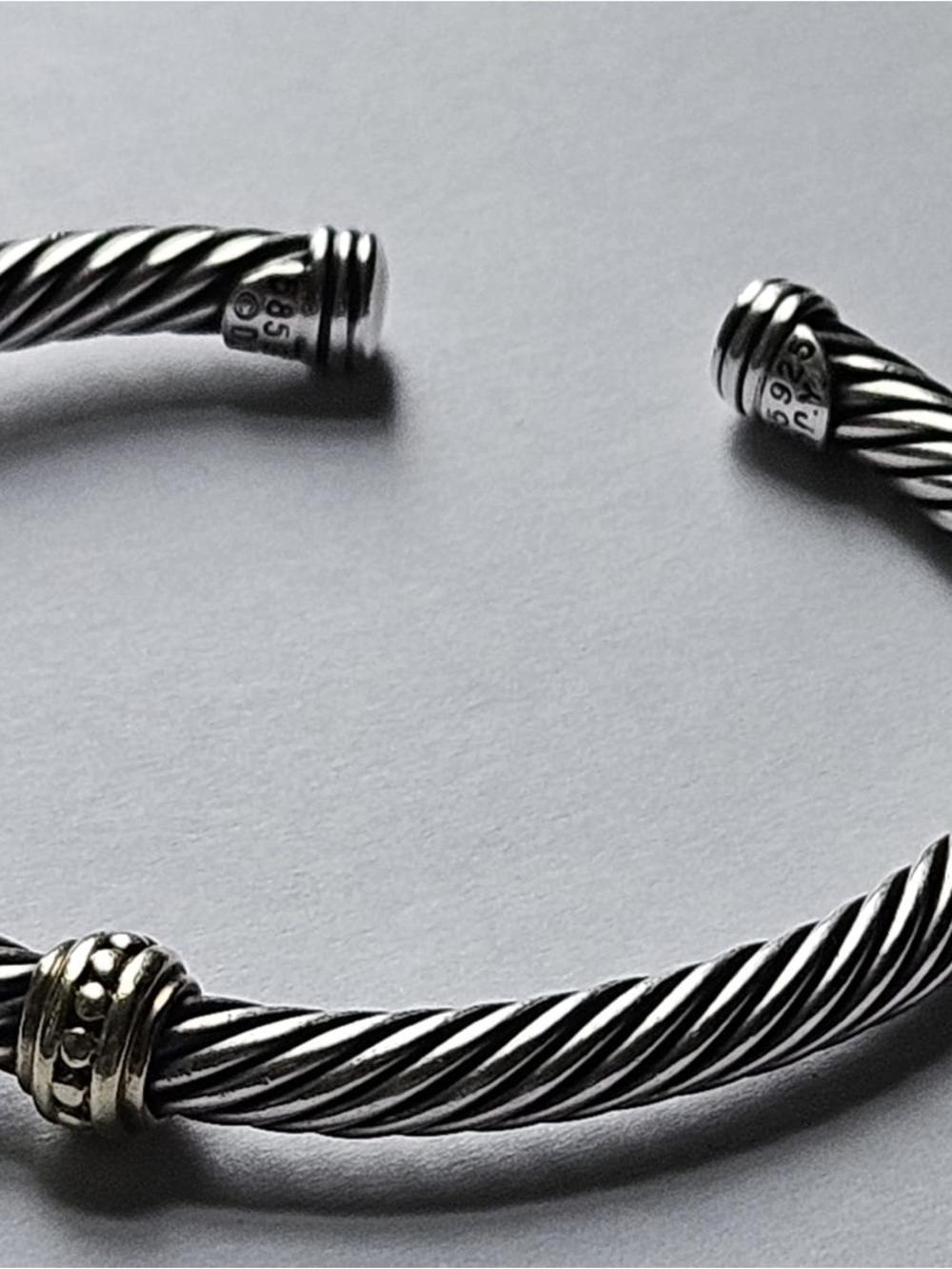David Yurman Two-Tone Twisted Cable Cuff Bracelet - Silver with Gold Accent,